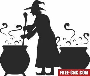 Halloween witch cauldron silhouette - Free dxf files ready to cut