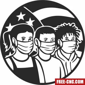 Girl boy wearing a face mask usa flag - Free dxf download