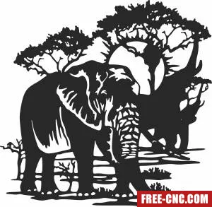 Elephants forest scene - Free dxf for laser cutting and plasma