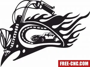 Motorcycle harley with car clipart - Free dxf for laser cutting and plasma