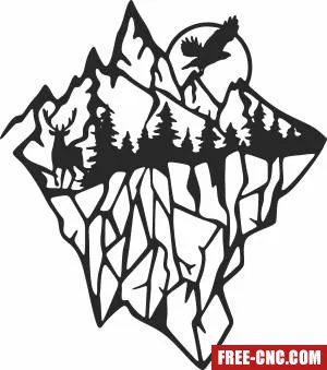 Mountain forest scene - Free dxf for laser cutting and plasma