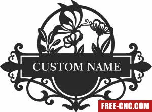 Butterfly flowers address sign - Free dxf for laser cutting and plasma