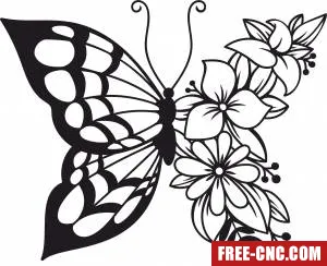 Butterfly floral wall art - Free dxf download