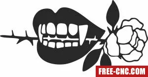 Rose in vampir teeth clipart - Free dxf for laser cutting and plasma