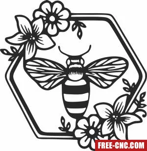 Bee on floral frame clipart - Free dxf for laser cutting and plasma