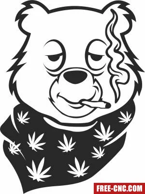 Smoking cannabis bear - Free dxf for laser cutting and plasma