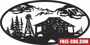 Old house mountain view scene - Free dxf download