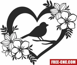 Floral heart bird cliparts - Free dxf files ready to cut
