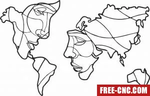 World map wall faces art decor - Free dxf download