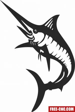 Silhouette marlin wall decor fish clipart - Free dxf download