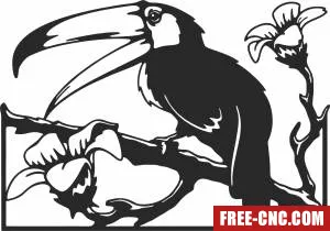 Toucan sitting on tree branch - Free dxf download