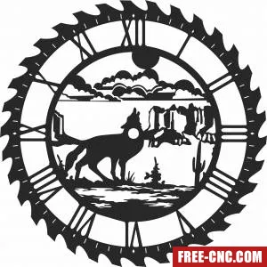 Wolf sceen saw wall clock - Download free dxf for cnc plasma cutting