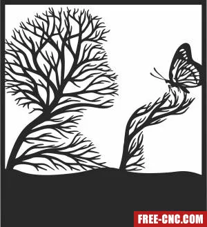 Tree female face holding butterfly clipart - Free dxf files ready to cut