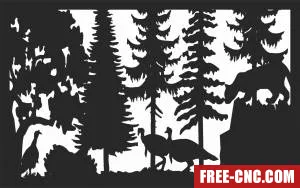 Wolf peacock scene forest art - Free dxf for laser cutting and plasma