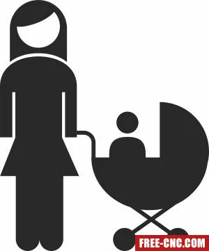 Mother with baby silhouette - Free dxf for laser cutting and plasma