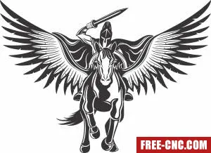 Warrior riding a horse pegasus - Download free dxf for cnc plasma cutting