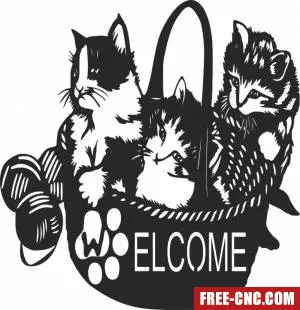 Cats welcome in cart - free dxf download