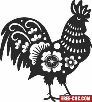 Rooster with flowers clipart - Free dxf files ready to cut