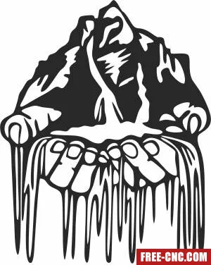 Mountain waterfall hand scene - Download free dxf for cnc plasma cutting