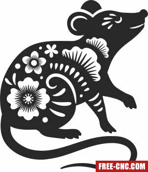 Rat with flowers clipart - Free dxf download