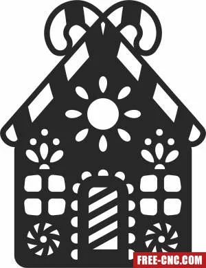 Christmas gingerbreat house ornament clipart - Download free dxf for cnc plasma cutting