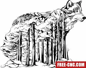 Wolf forest scene wall art - Free dxf files ready to cut