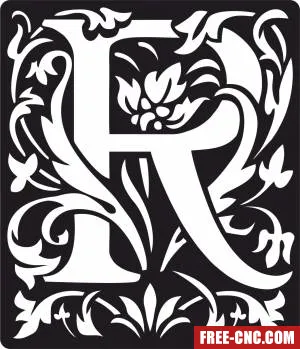 Personalized monogram initial letter r floral artwork - Free dxf files ready to cut