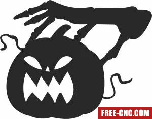 Halloween skeleton hand with pumpkin - Free dxf files ready to cut