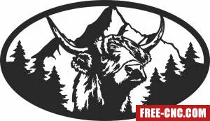 Buffalo bull head mountain scene - Download free dxf for cnc plasma cutting