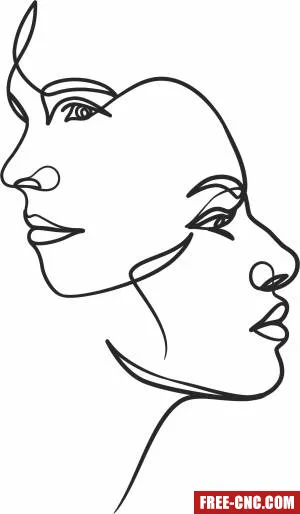 Two women faces one line art - Free dxf files ready to cut