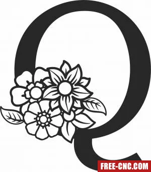 Monogram letter q with flowers - Download free dxf for cnc plasma cutting Monogram letter q with flowers - Download free dxf for cnc plasma cutting