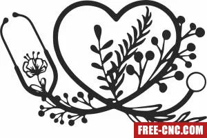 Floral stethoscope wall art - Free dxf download