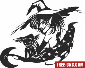 Halloween witch clipart - Free dxf files ready to cut