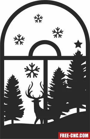 Christmas window deer scene - Free dxf files ready to cut