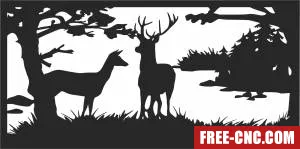 Deer scene forest clipart - Download free dxf for cnc plasma cutting