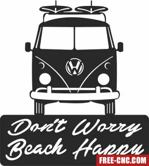 Surfer bus beach happy sign - Download free dxf for cnc plasma cutting