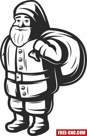 Santa claus with bag of christmas presents - Free dxf files ready to cut