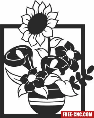 Sunflower floral pot - Free dxf download