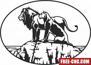 Lion and lioness silhouette scene - Free dxf files ready to cut