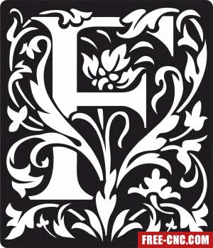 Personalized monogram initial letter f floral artwork - Free dxf for laser cutting and plasma