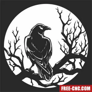 Black crow bird on a tree branch - Free dxf for laser cutting and plasma