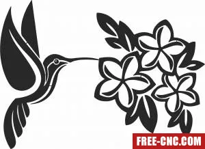 Hummingbird with flowers - Free dxf download