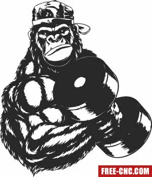 Monkey bodybuilding wokouts clipart - Free dxf for laser cutting and plasma