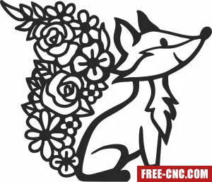 Fox clipart with floral tail - Free dxf files ready to cut