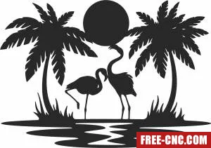 Flamingos scene clipart - Free dxf files ready to cut