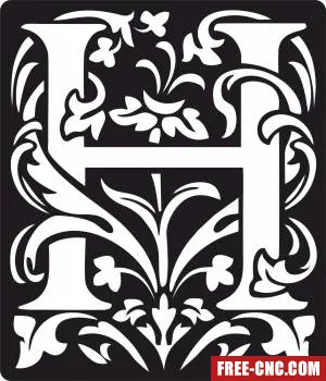 Personalized monogram initial letter h floral artwork - Free dxf files ready to cut