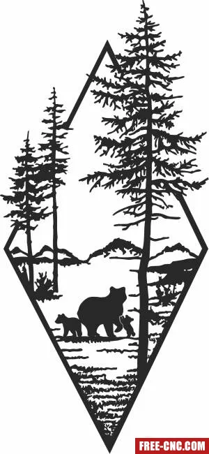 Wildlife bear scene wall decor - Free dxf download