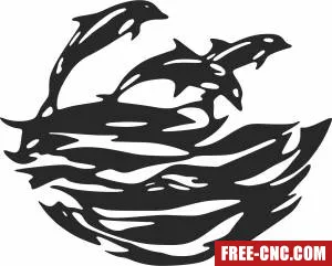 Dolphin scene clipart - Free dxf files ready to cut