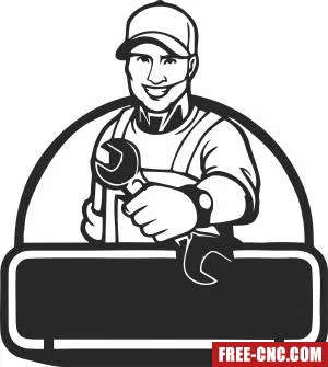 Handworker holding a spanner garage wall art - Download free dxf for cnc plasma cutting