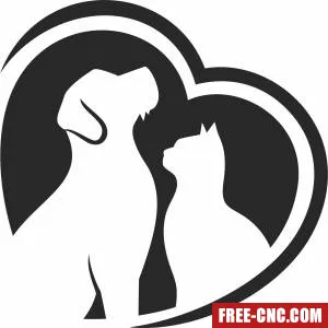 Dog cat heart cliparts - Free dxf files ready to cut